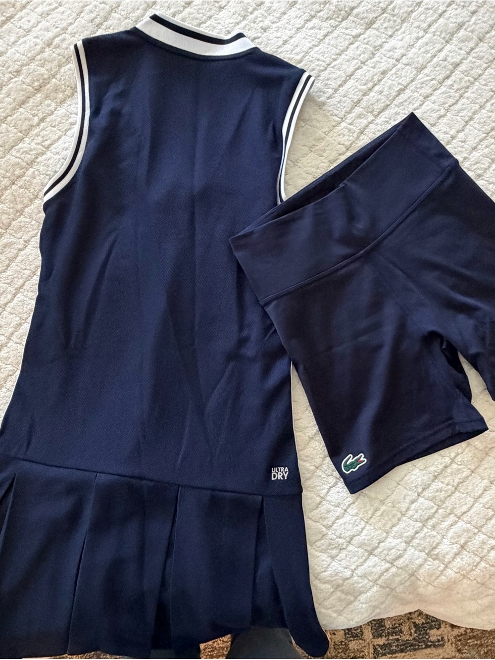 Lacoste tennis / pickleball dress in navy with green and white piping. - Picture 2 of 2
